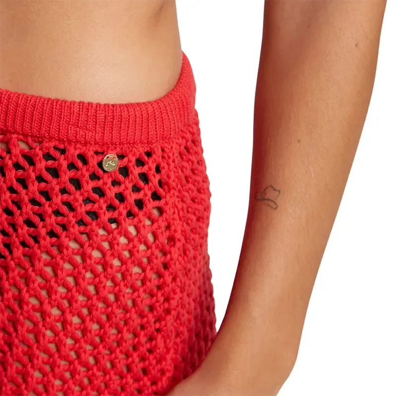 Rusty Amalfi Knit Skirt in Red - Women's Boho Chic Midi Skirt for Beach Vacation & Summer Outfits