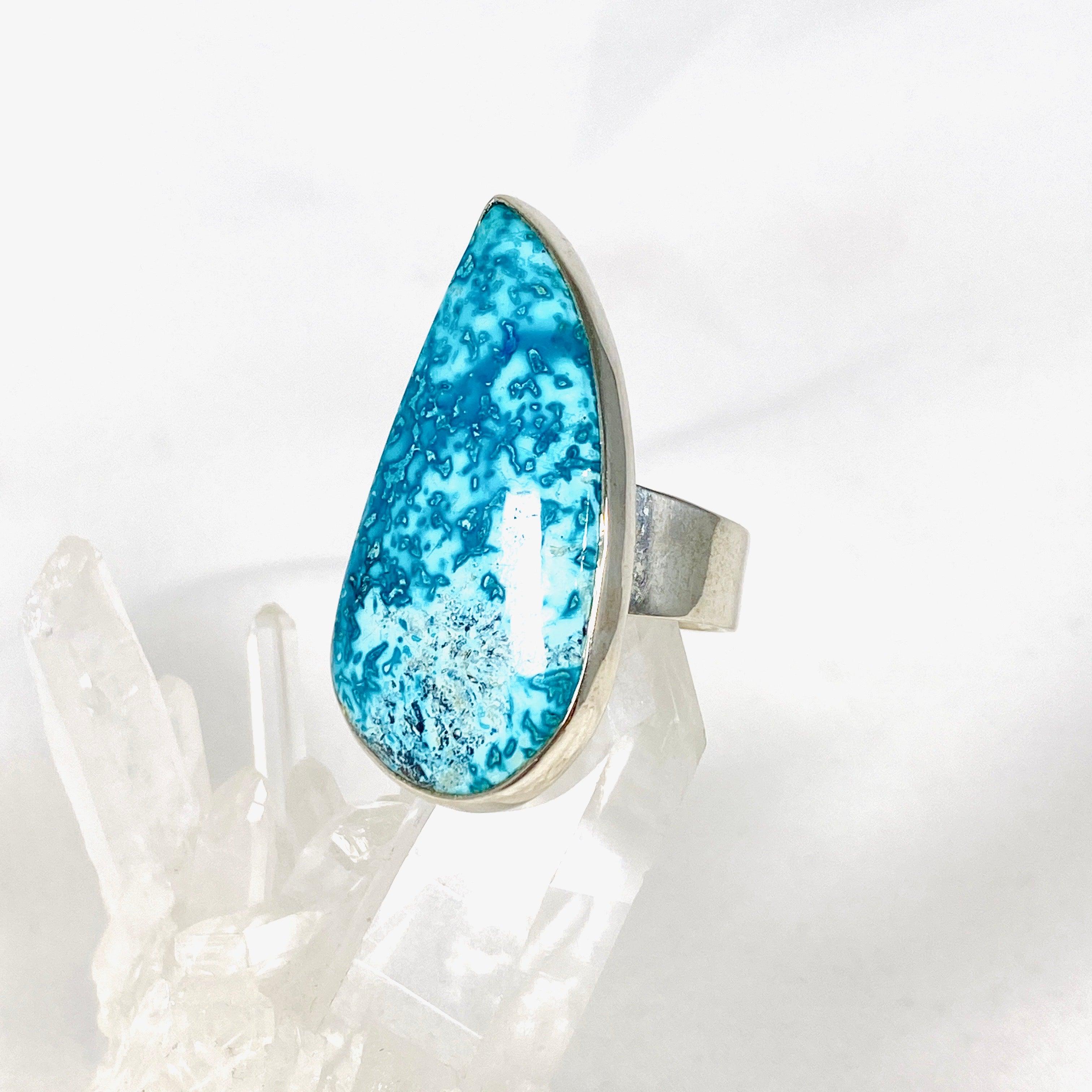 Shattuckite Teardrop Ring - Size 9 Blue Gemstone Jewelry KRGJ2512 for Women's Fashion & Boho Style