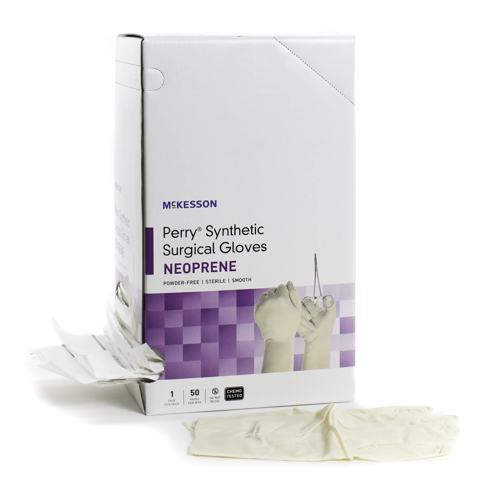McKesson Perry Synthetic Surgical Gloves [50 Pairs] - Sterile Neoprene Disposable Powder-Free Medical Exam Gloves | Chemo Tested, Size 7.5, Cream Color | Ideal for Healthcare Professionals, Laboratory Work & Chemotherapy Handling