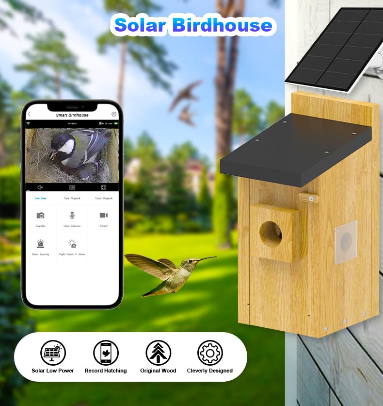 4MP HD WiFi Bird House with Camera - Outdoor Smart Bird Feeder with Real-Time App Notifications, Night Vision & Motion Detection, IP65 Waterproof for Bird Watching & Nature Monitoring