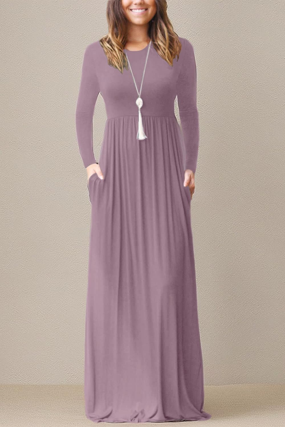EUOVMY Women's Long Sleeve Maxi Dress - Loose Fit Casual Midi Dress with Pockets | Perfect for Beach, Travel, and Everyday Wear