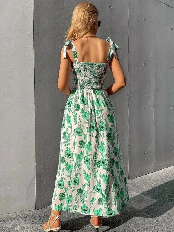 Floral Sleeveless Smocked Dress for Women - Summer Boho Maxi Dress with Elastic Waist - Perfect for Beach Vacations, Garden Parties & Date Nights