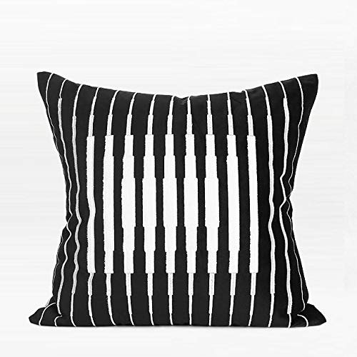 Gentle Black and White Line Transform Embroidered Decorative Throw Pillow Cover 20x20 Inches - Boho Chic Home Decor for Living Room, Bedroom, Sofa & Couch