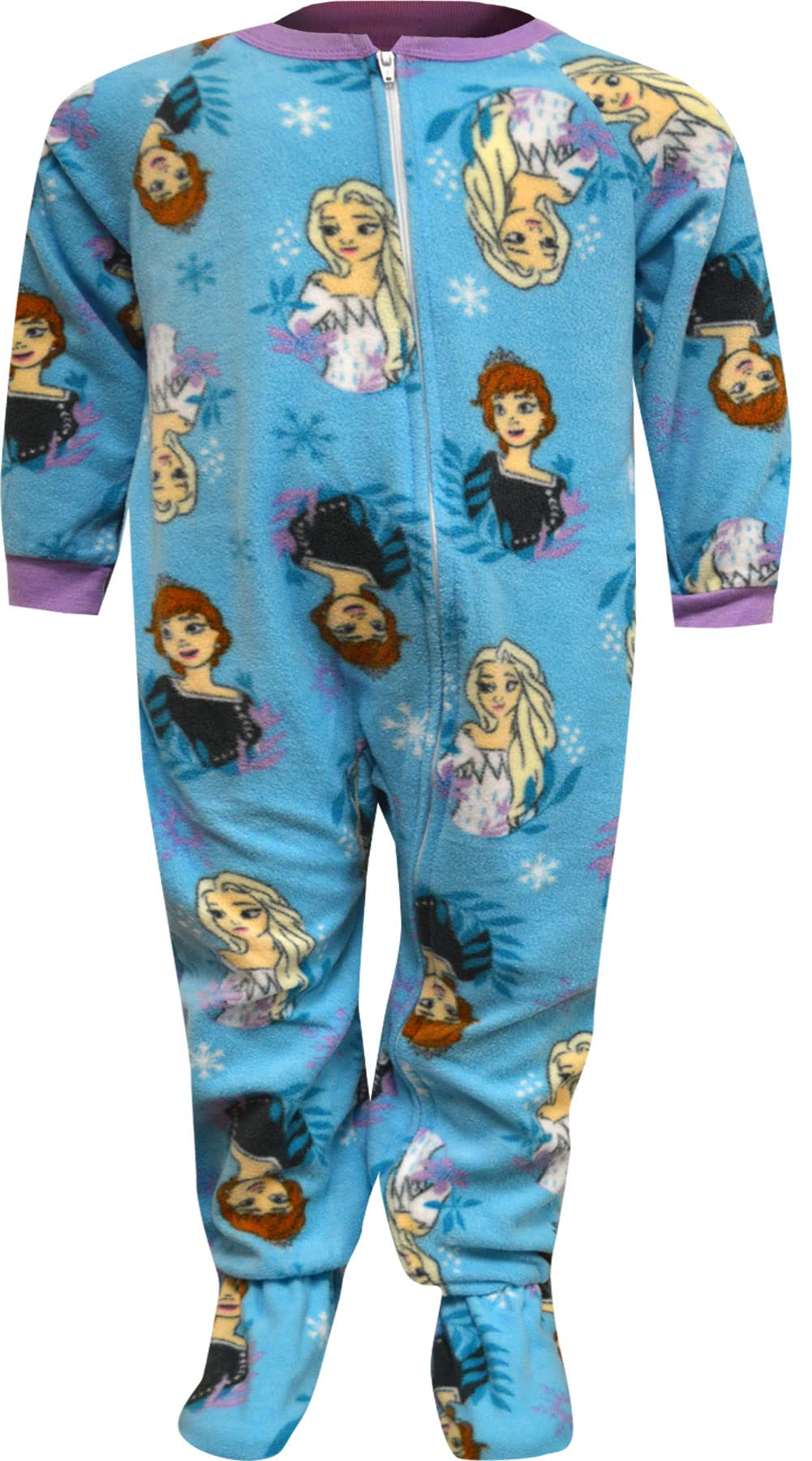 Frozen Elsa & Anna Toddler Footie Pajamas - Soft Blue Blanket Sleeper for Girls (4T) | Warm Kids Sleepwear for Winter Nights & Disney Movie Themed Bedtime