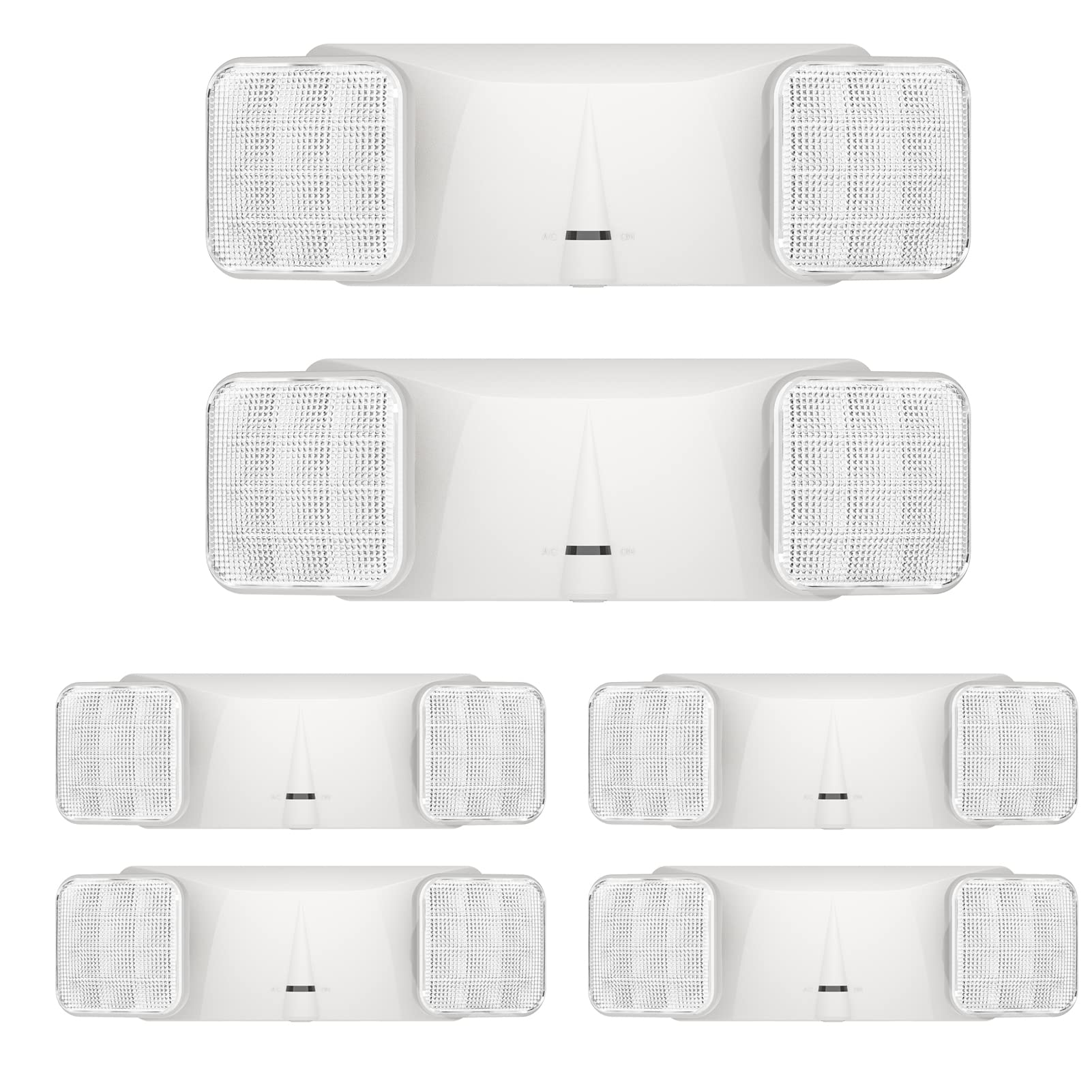SPECTSUN 6 Pack UL Listed LED Emergency Lights with Battery Backup - White Commercial & Home Emergency Lighting Combo for Indoor & Outdoor Use - Hardwired Two Head Emergency Lights for Power Outages, Storms & Safety Preparedness