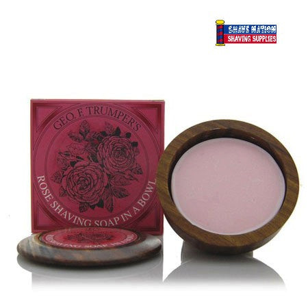 Geo F Trumper Luxury Shaving Soap in Wooden Bowl - Rose Scented for Men, Traditional Wet Shaving, Perfect Gift for Him - Ideal for Home & Travel Grooming Routine