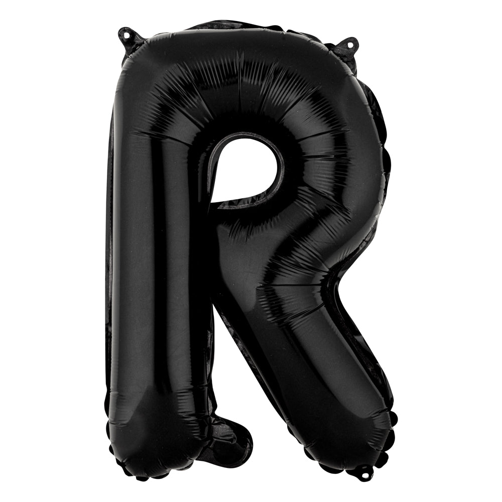 Balloonify Black Mylar Letter R Balloon - 16 Inch Large Alphabet Foil Balloon for Birthday Party Decorations, Baby Showers & Graduation Celebrations - 1 Count Box