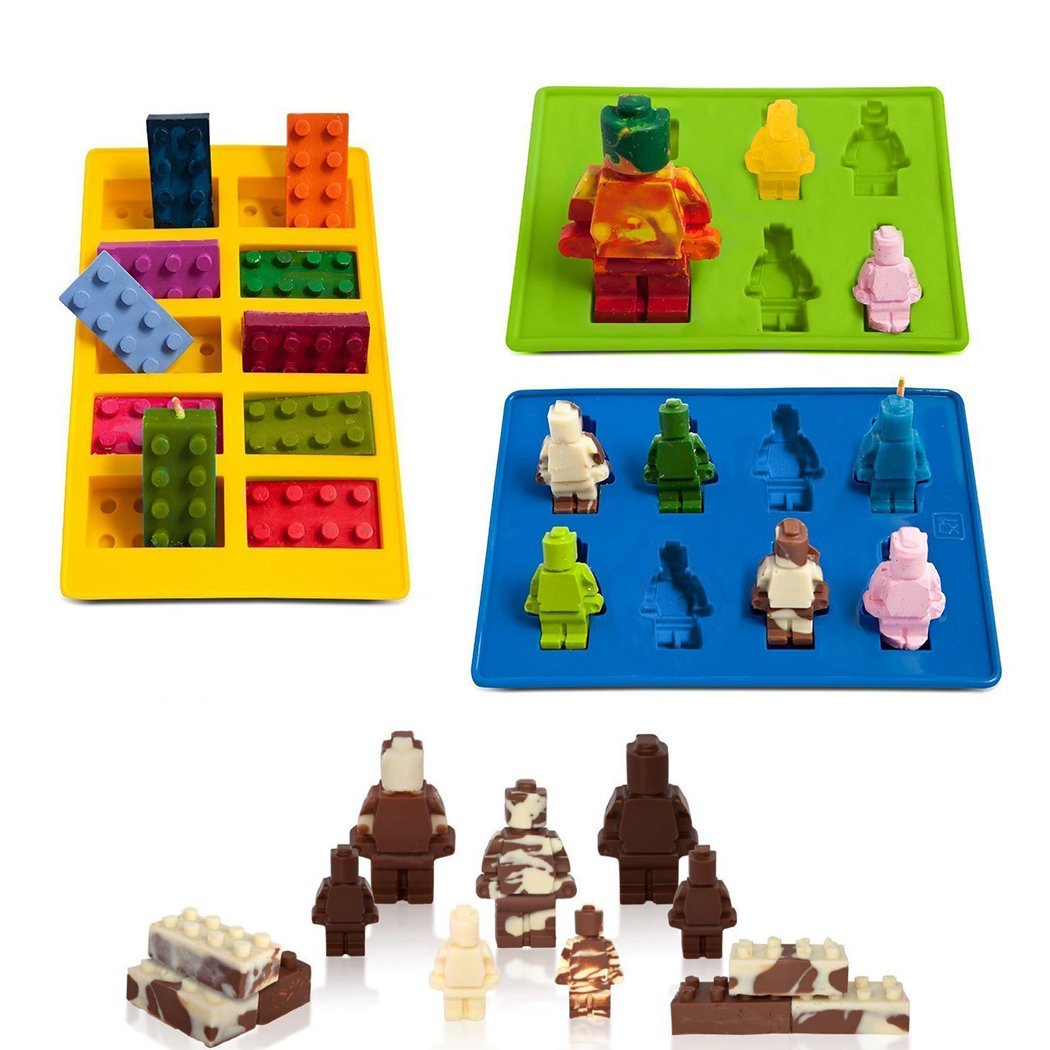 Bricks Silicone Mold Set for Building Blocks & Robots - Cake Decorating, Chocolate, Candy, Jello, Ice Cube Molds - 3pcs Robot Theme (Perfect for Birthday Parties, DIY Desserts & Kids' Baking Activities)