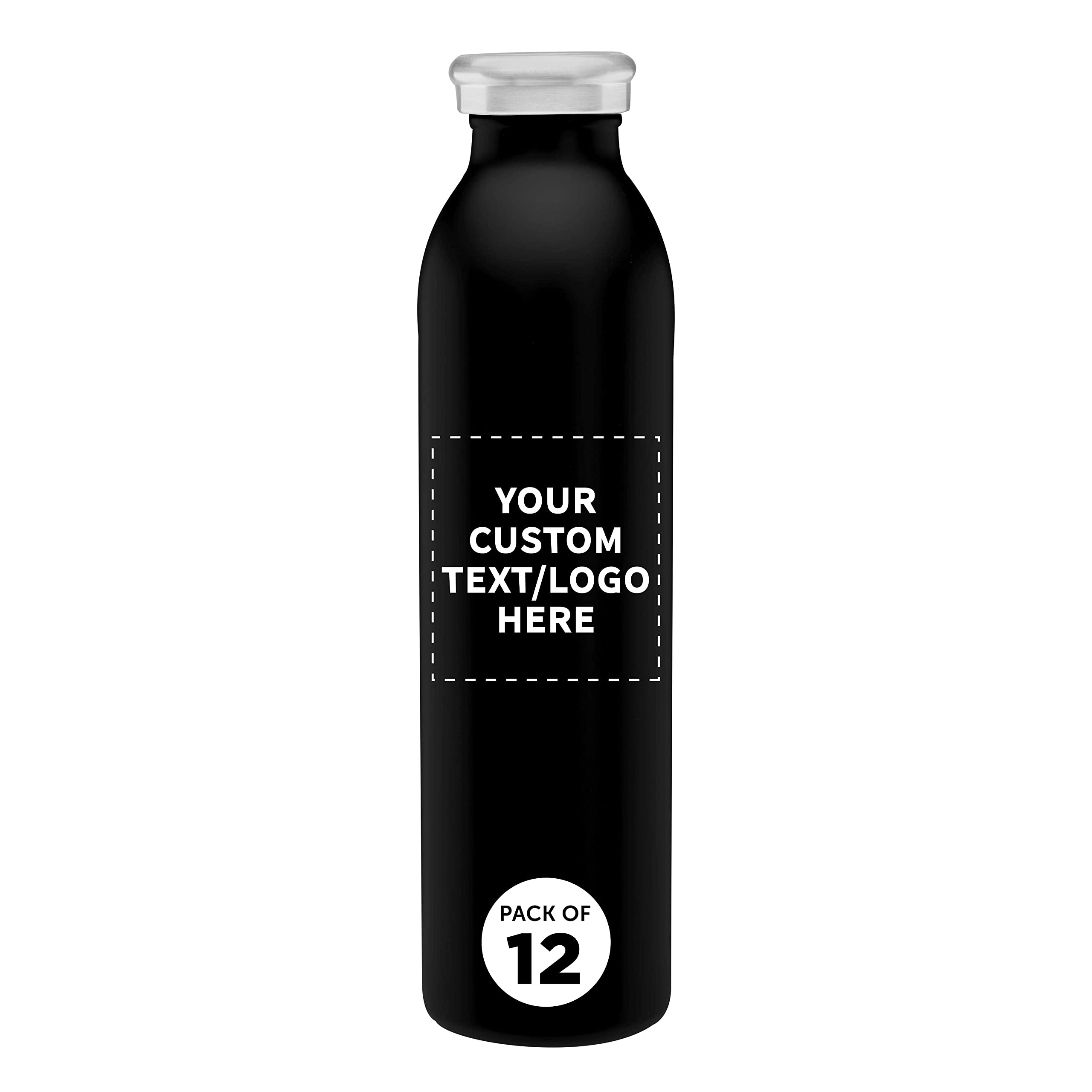 Custom Stainless Steel Water Bottles 20 oz (Set of 12) - Double Wall Vacuum Insulated, Personalized Bulk Pack for Hot & Cold Beverages - Black - Perfect for Office, Gym, Hiking and Outdoor Activities