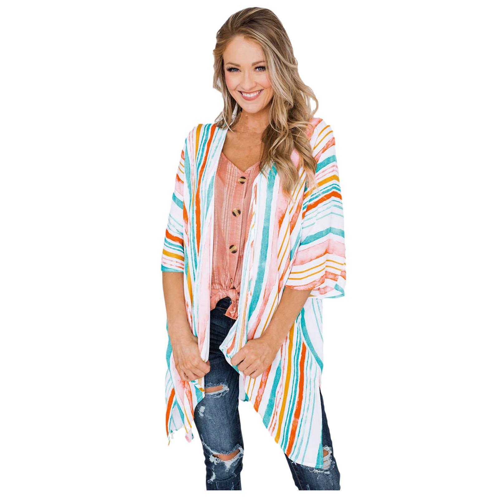 Women's Flowy Kimono Cardigan - Open Front Printed Chiffon Blouse Loose Long Dress Cover Up for Beach, Summer, Boho Fashion & Casual Outfits