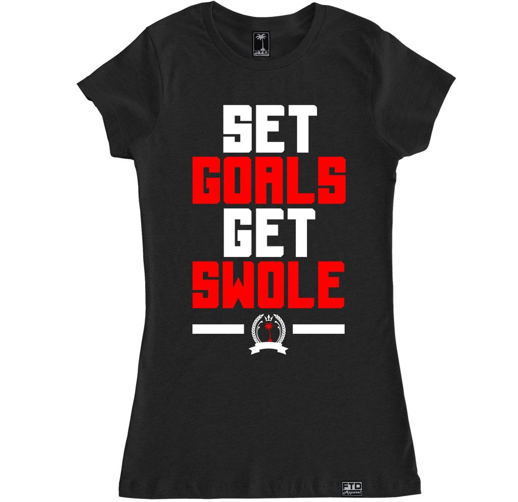 FTD Apparel Women's Motivational Workout T-Shirt - 'Set Goals Get Swole' Gym & Fitness Tee for Women | Perfect for Workouts, Running & Gym Motivation