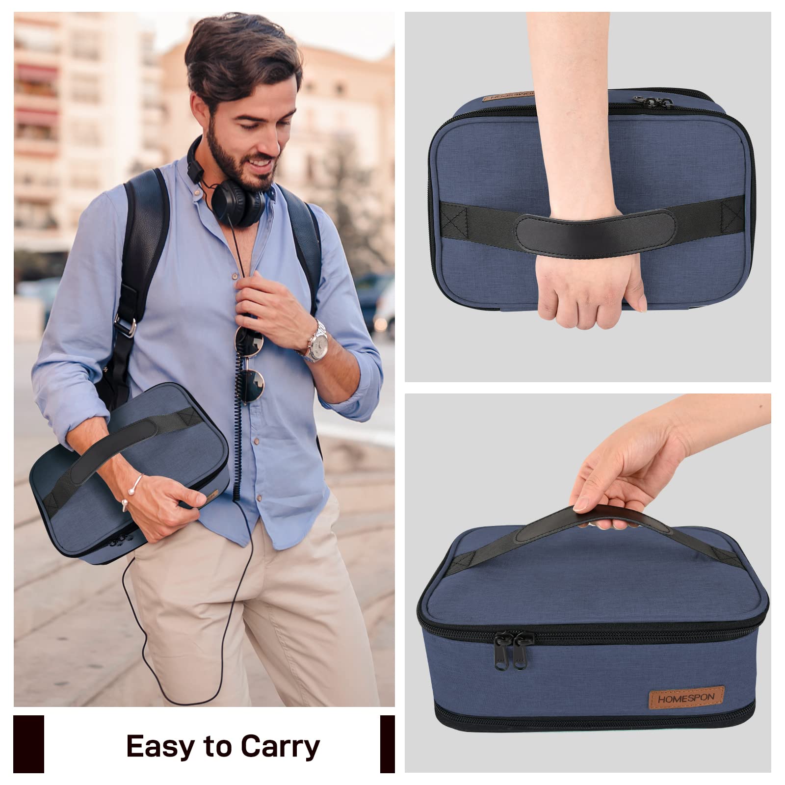 HOMESPON Insulated Expandable Lunch Bag for Men & Women - Leakproof Lunch Box with Handle for Work, School, Picnics & Travel - Perfect for Office, Outdoor Activities & Daily Commute (Blue)