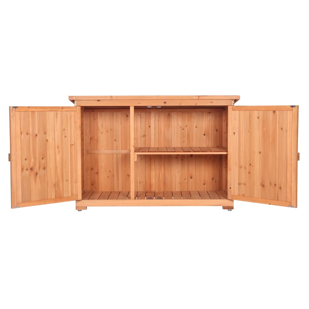 Outdoor Storage Cabinet - Wooden Garden Shed with Double Doors, Fir Wood Yard Storage Locker | Perfect for Patio, Backyard, and Outdoor Gear Organization