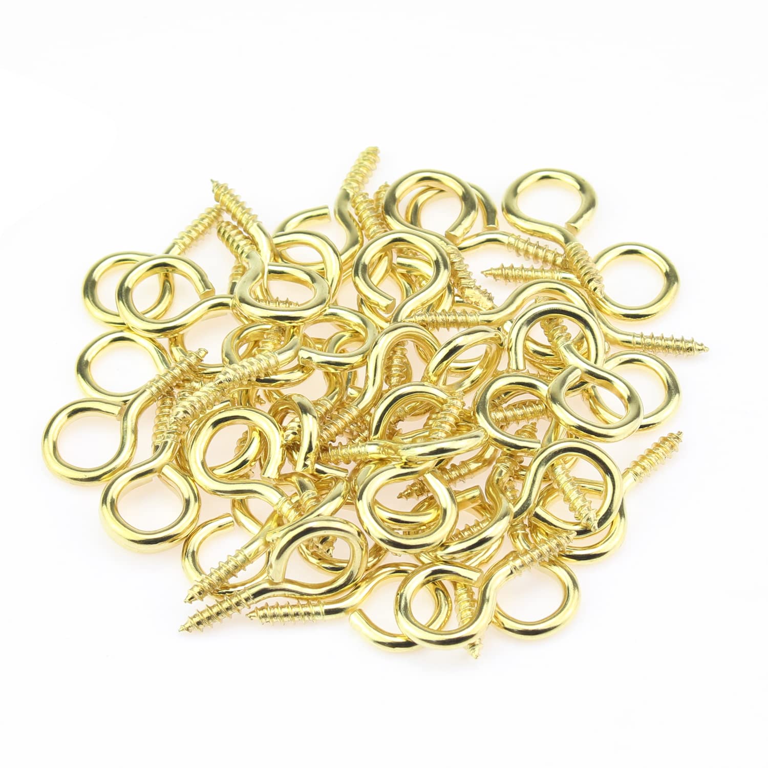 100 Pieces 5# Screw Eye Hooks - Brass Plated Steel Screw Eyes with Gold Finish - Heavy Duty Metal Screw Eye Pins for Hanging Plants, Wind Chimes, Christmas Decorations & DIY Crafts