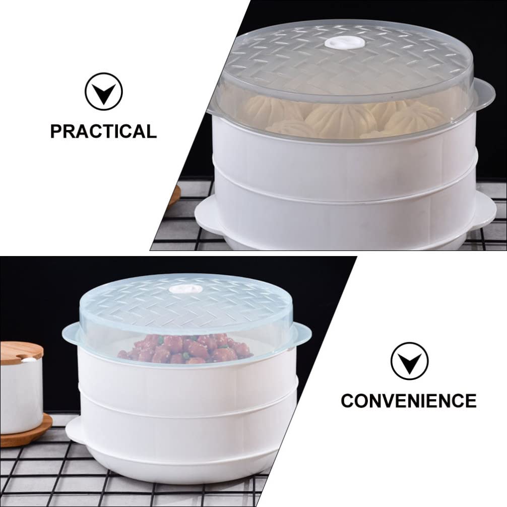 BESPORTBLE Microwave Steamer Set - 3-Piece White Vegetable & Bun Steamer Basket for Dim Sum, Cooking & Reheating Food - Perfect for Microwave Oven & Kitchen Supplies