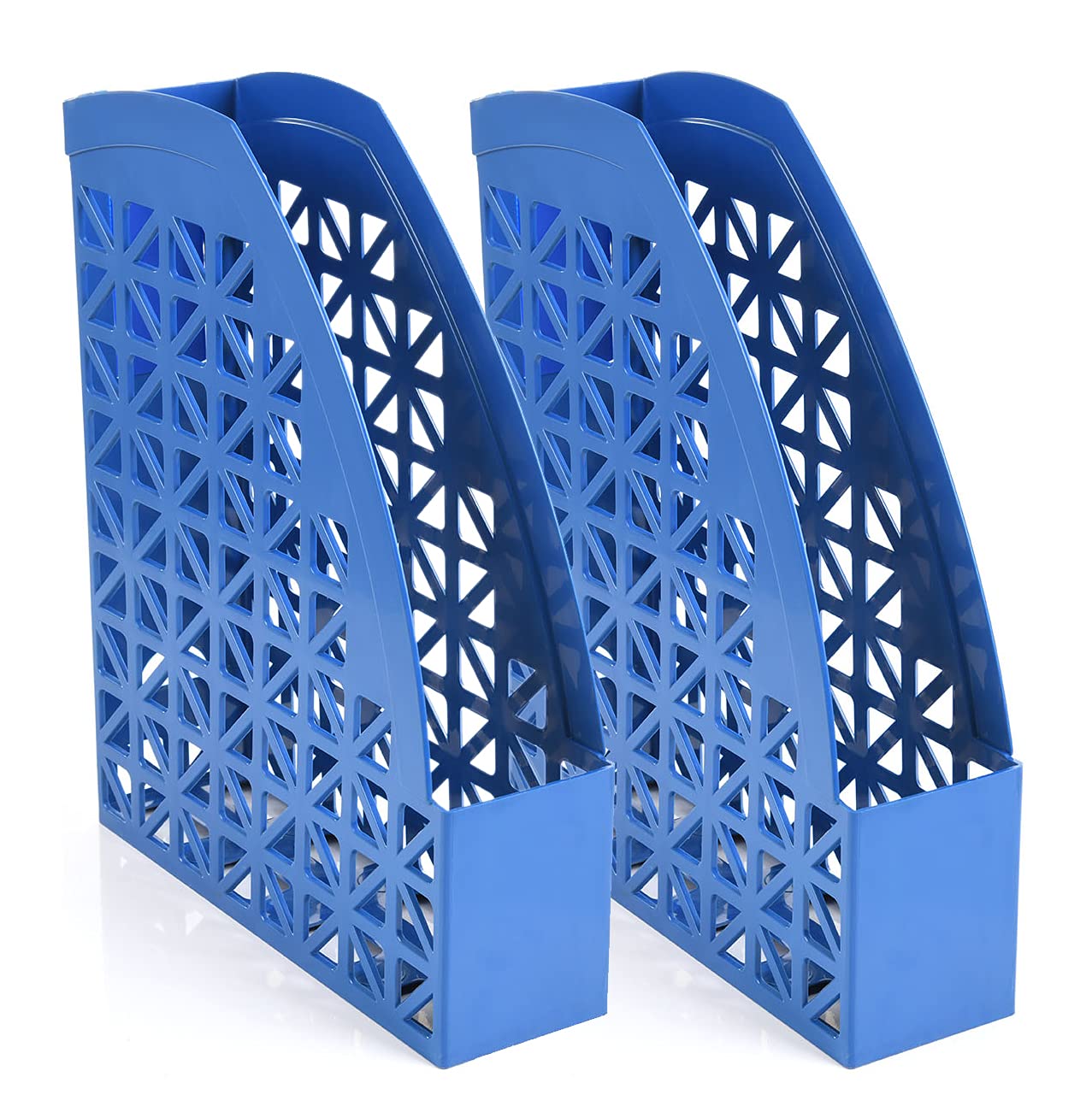 Mintra 2-Pack Plastic Desk Organizer & Magazine File Holder - Blue | Office Supplies for Document Storage, Home & Office Organization, Workspace Decluttering