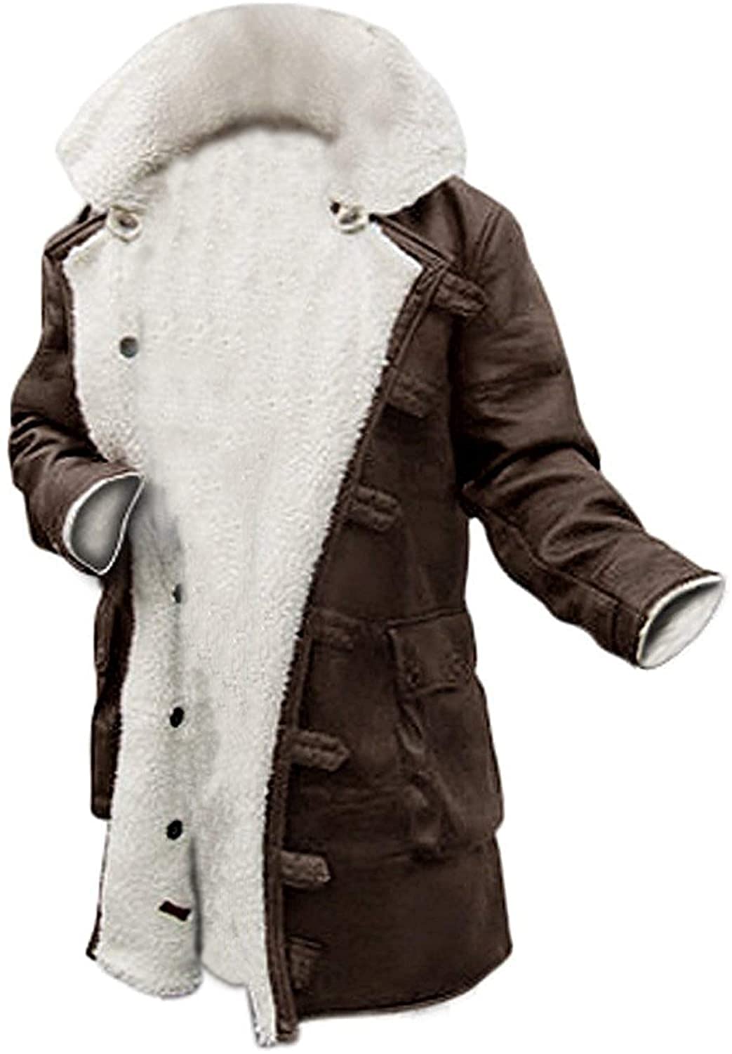Men's Tom Hardy Style Brown Faux Leather Trench Coat with Detachable Faux Fur Collar - Winter Warm Long Jacket for Outdoor, Dating & Cosplay