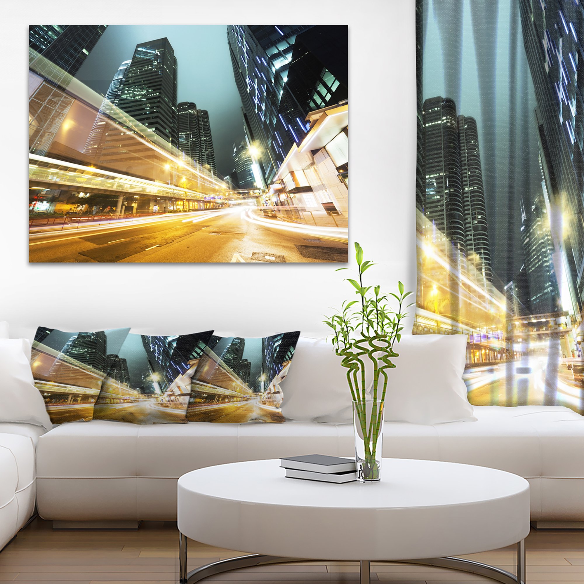 Hong Kong Night Cityscape Canvas Print - Vibrant Urban Traffic Wall Art for Home & Office Decor