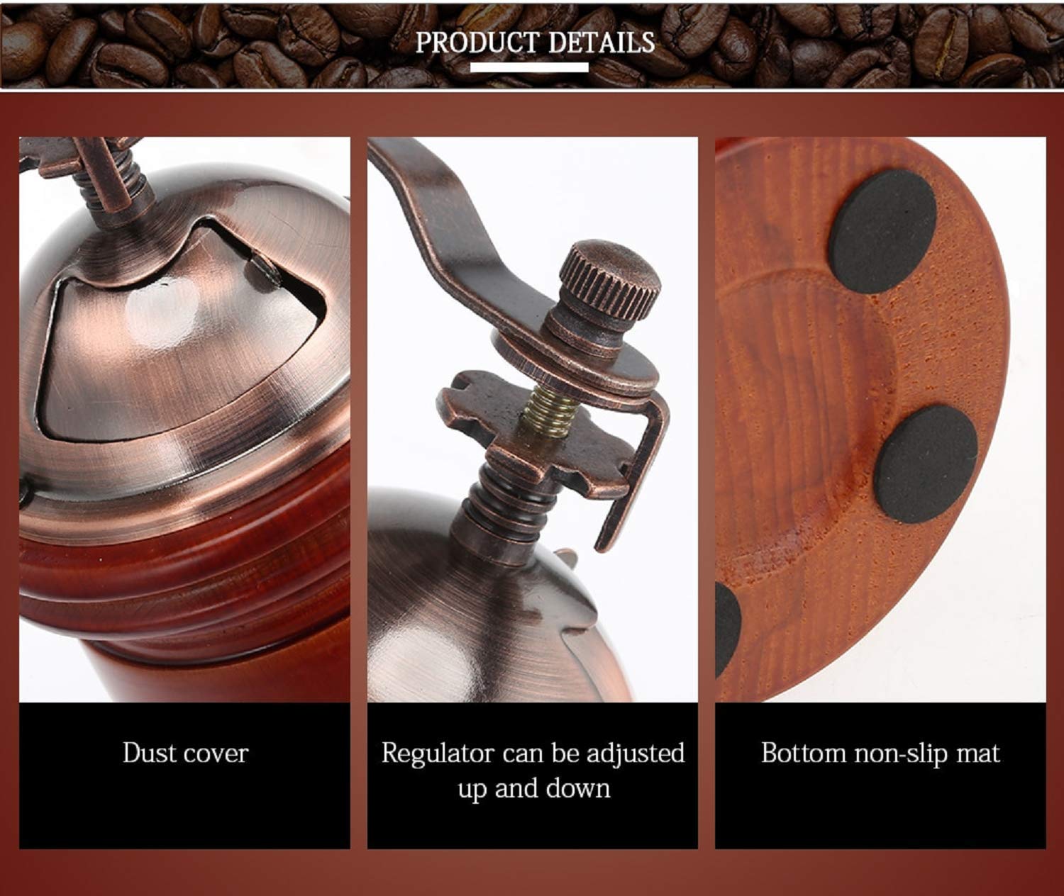 Premium Manual Coffee Grinder - Classic Wooden & Stainless Steel Retro Burr Mill for Espresso, French Press & Pour Over - Perfect for Home, Office & Travel Use