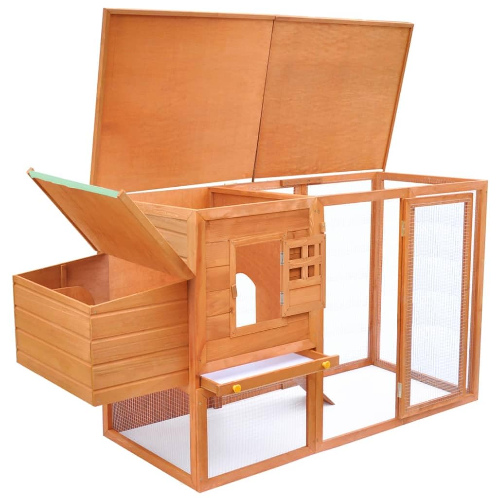 Durable Pine Wood Chicken Coop with Waterproof Roof & Egg Cage - Secure Slide-Bolt Latch & Easy-Climb Ramp for Outdoor Poultry - Perfect for Backyard Chicken Keeping & Egg Collection (Brown)