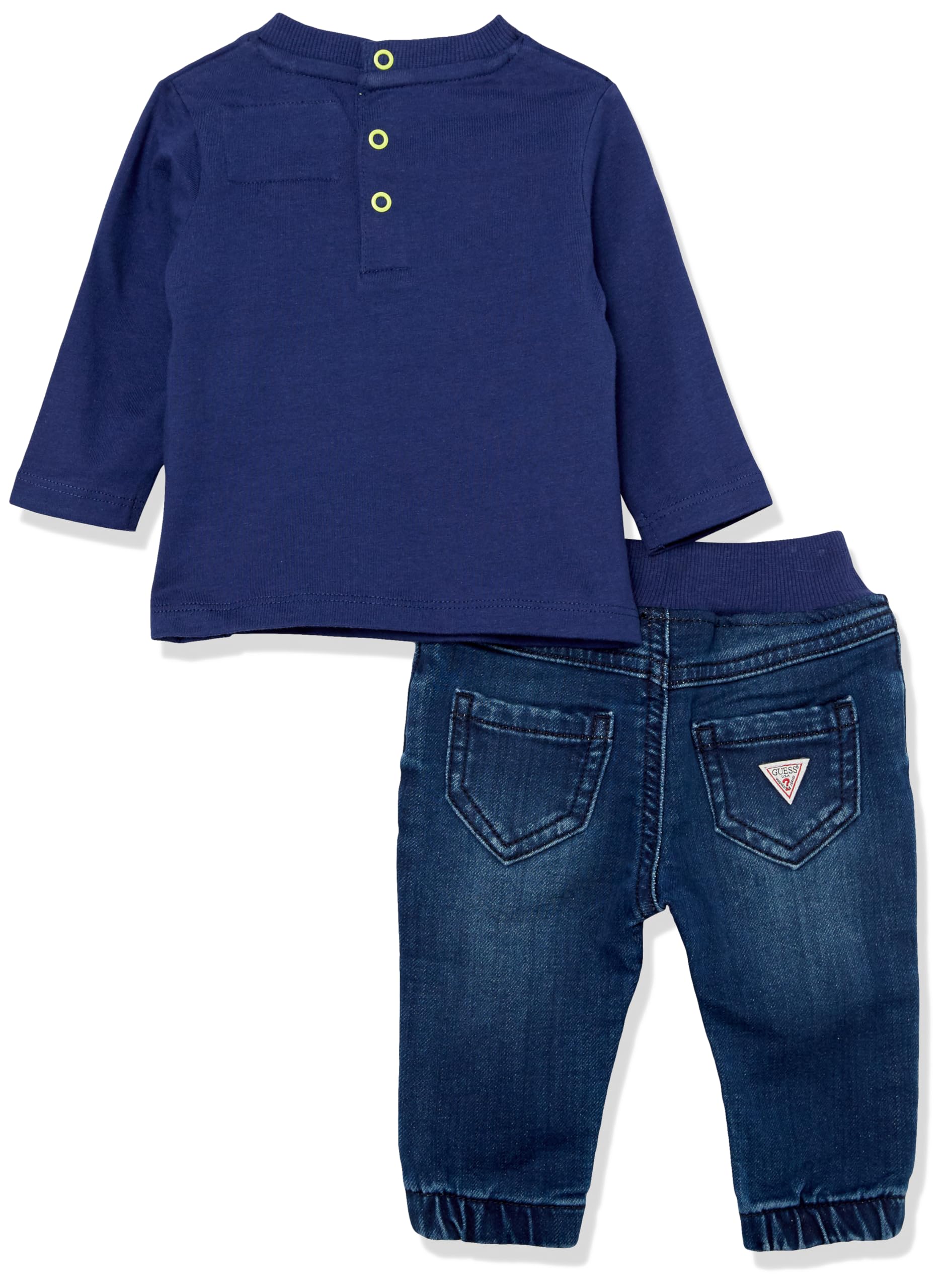 GUESS Baby Boys' Organic Cotton Jersey Top & Stretch Denim Jogger 2-Piece Outfit Set - Soft Casual Playwear for Toddlers, Comfortable Everyday Wear for Infants