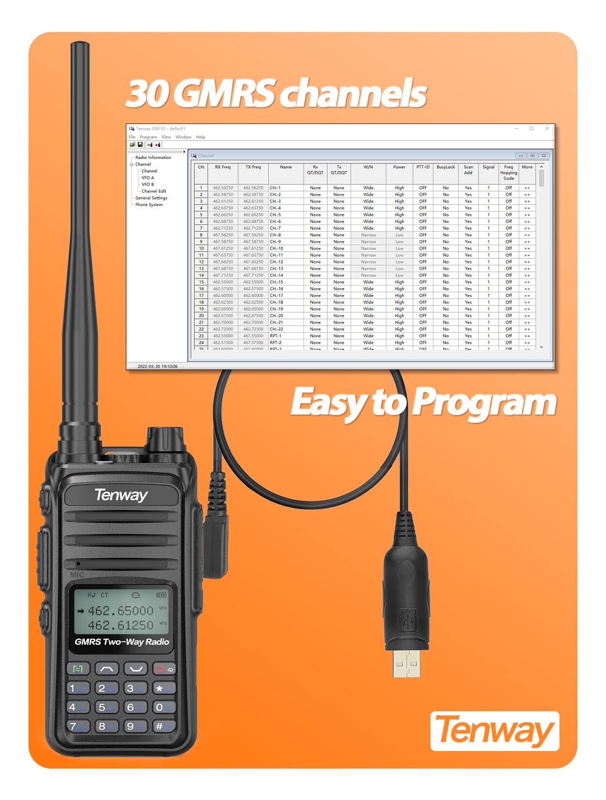 GM-55 GMRS Handheld Two-Way Radio with Long Range & Repeater Capability | USB Type-C Rechargeable | NOAA Weather Alerts | Ideal for Camping, Hiking, Skiing & Off-Road Adventures | Emergency Communication & Outdoor Activities