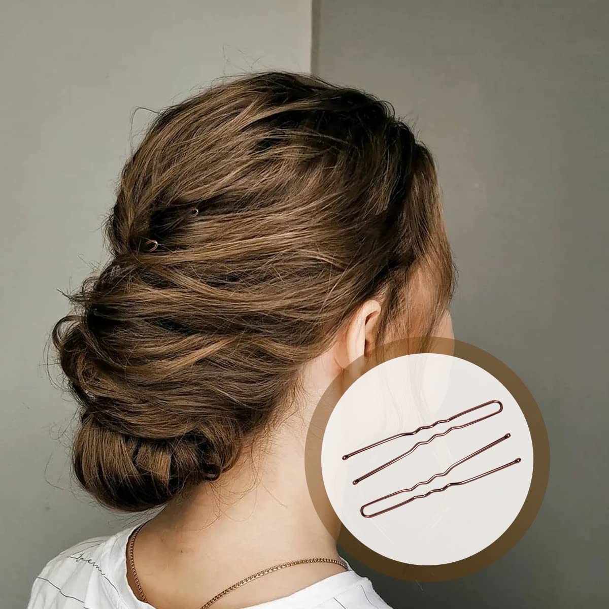100 PCS U-Shaped Invisible Hair Grips - Heavy Duty Crinkled Hair Pins for Women, Ballet Bun & Updos - Secure Hold for Thick Hair (2.4 Inch, Brown) - Perfect for Dance Performances, Weddings & Everyday Styling