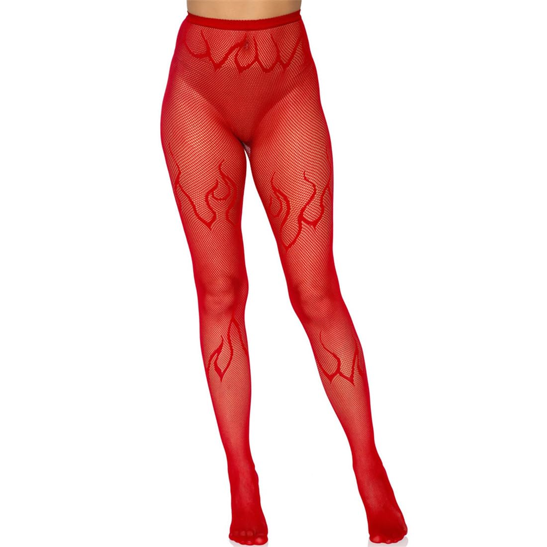 Sexy Fire Patterned Fishnet Tights for Women - Stretchy Elastic Pantyhose & Mesh Stockings with Blaze Design | Perfect for Halloween Costumes, Cosplay & Night Out Outfits