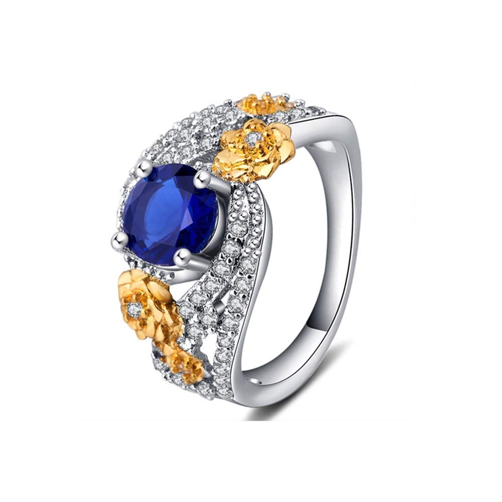 925 Sterling Silver Natural Sapphire & Cubic Zirconia Floral Engagement Ring - Classic Eternity Wedding Band for Women | Perfect for Proposals, Anniversaries & Special Occasions (Size 7)