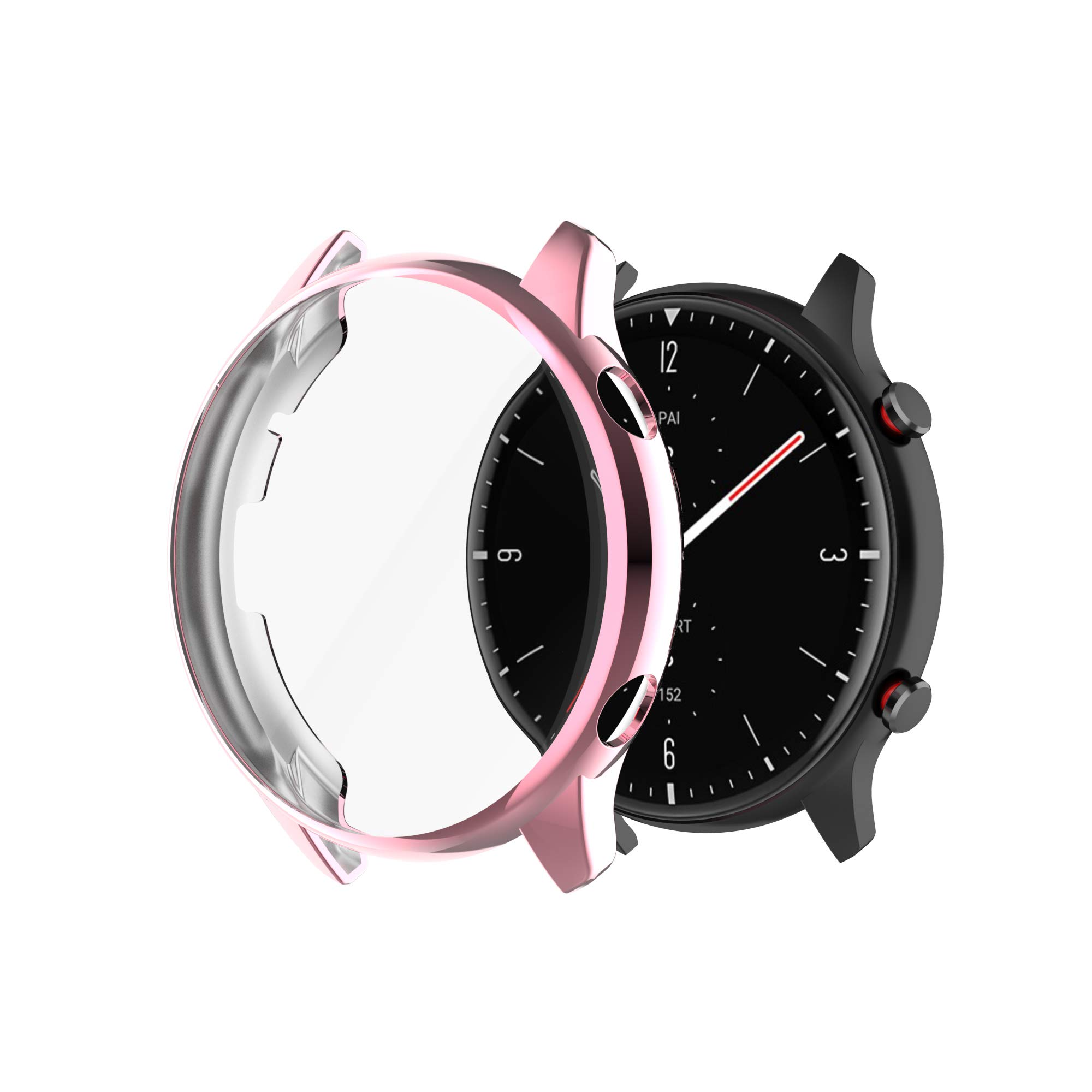 FitTurn Premium TPU Shockproof Case with Metal Plating for Amazfit GTR 2 Smartwatch - Slim Protective Cover with All-Around Guard (Pink) | Perfect for Gym, Running & Outdoor Activities