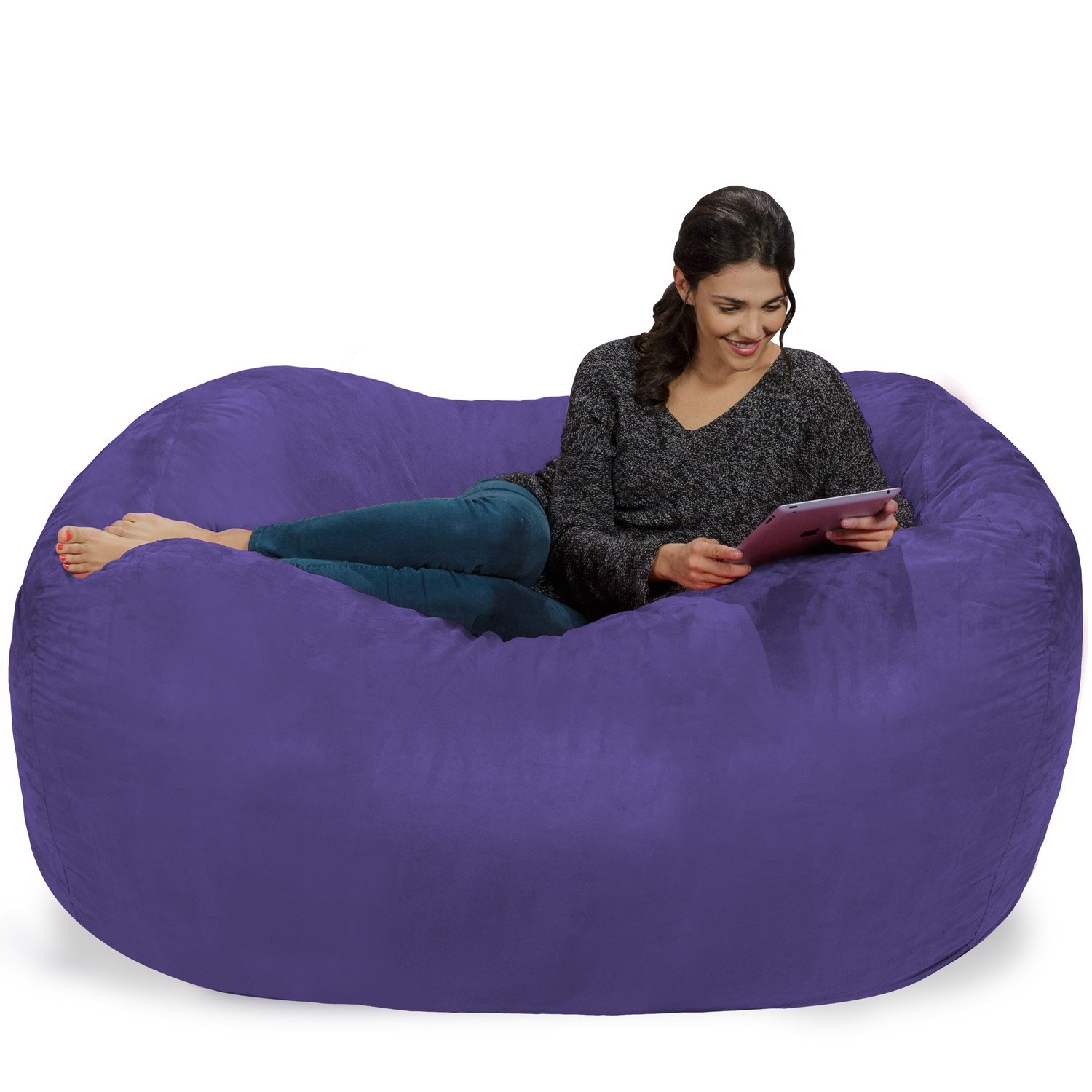 Chill Sack 6' Memory Foam Bean Bag Chair - Oversized Lounger with Soft Microfiber Cover (Purple) for Living Room, Game Room & Dorm Relaxation