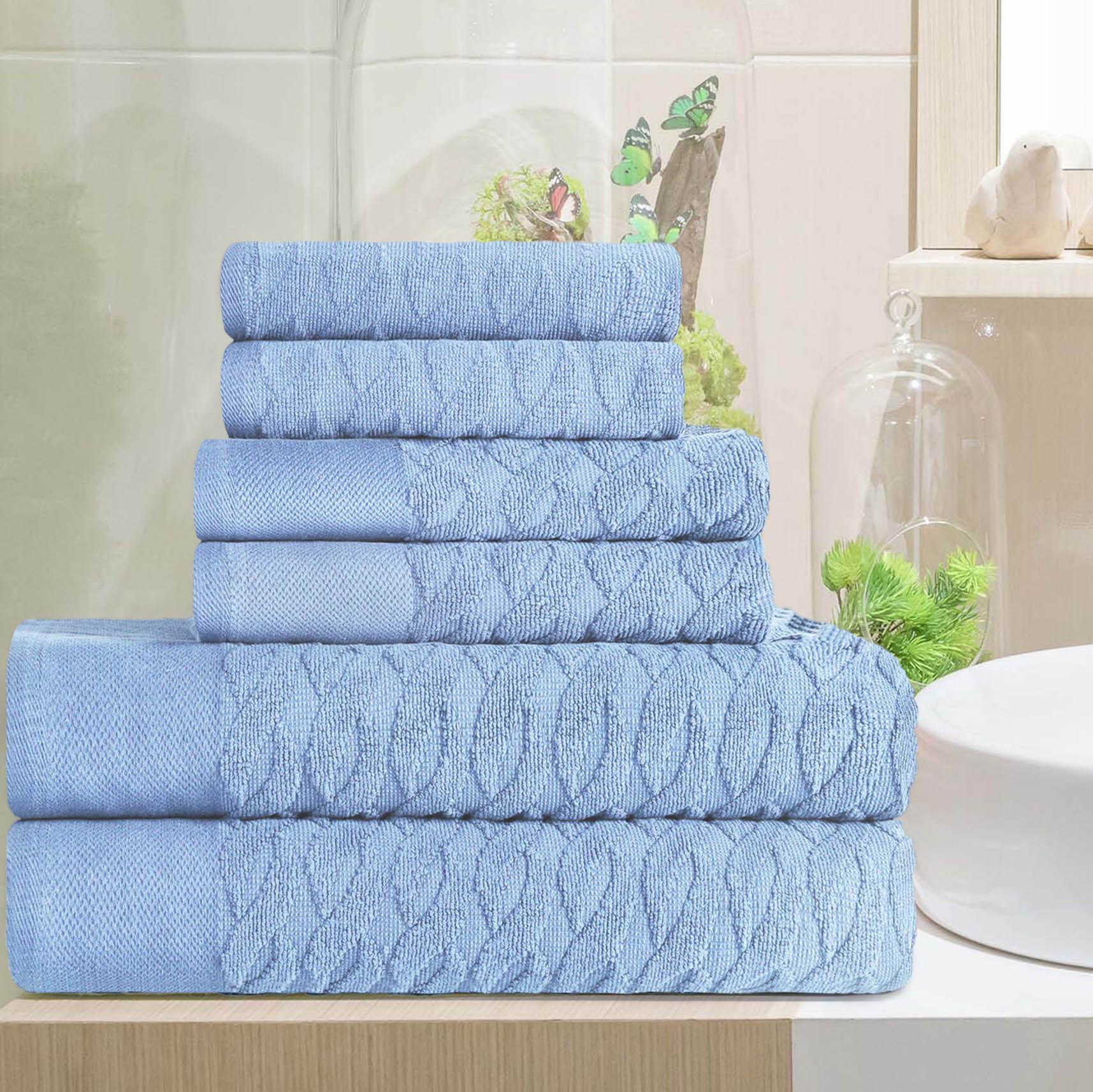 Premium Turkish Cotton Herringbone Jacquard 6-Piece Towel Set - Ultra Soft & Absorbent Bath Towels for Spa, Hotel & Luxury Home Use