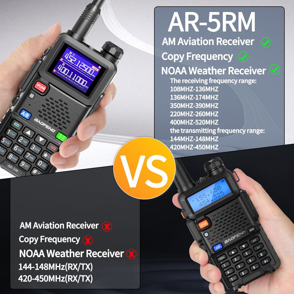BAOFENG 5RM 10W Long Range Ham Radio Handheld NOAA Weather Receiver with 2500mAh Rechargeable Battery, Programming Cable, Speaker Mic & Type-C Charging - 2 Pack Walkie Talkies for Outdoor Adventures, Emergency Communication, and Group Activities