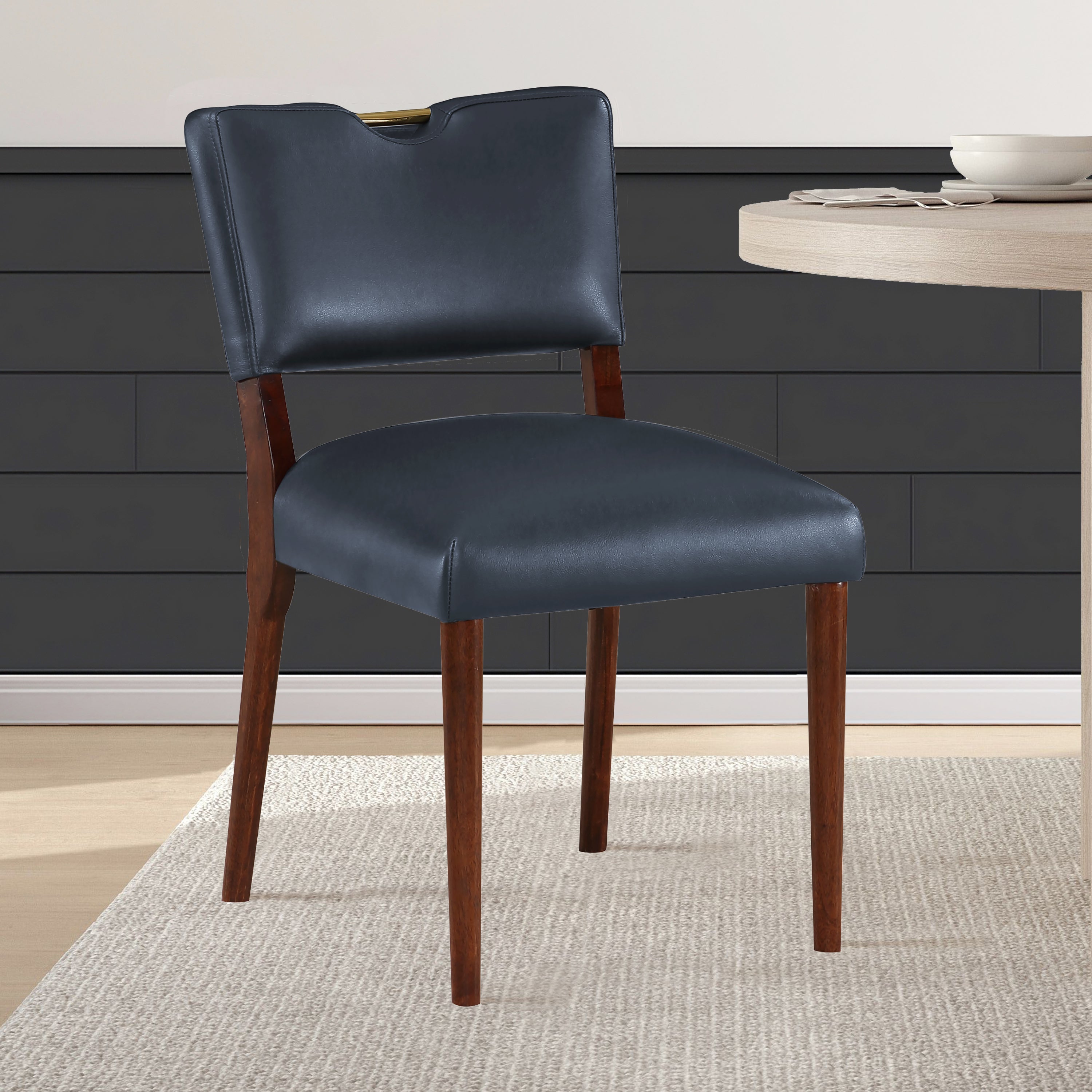 Bryson Midnight Blue Faux Leather Dining Chairs Set of 2 - Modern PU Leather Kitchen Chairs for Dining Room, Breakfast Nook & Home Office