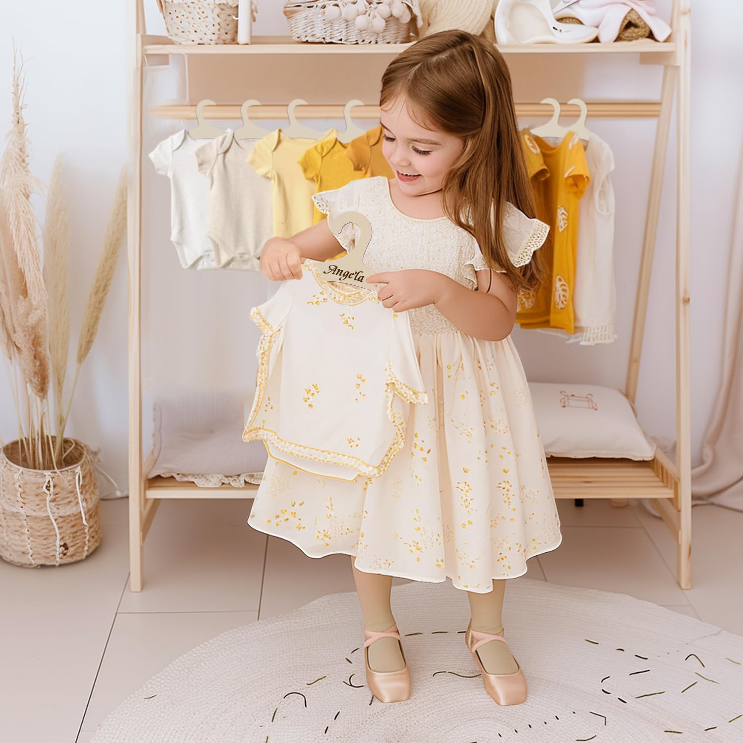 20 Pack 9 Inch Wooden Baby Hangers for Clothes - Natural Wood Infant Hangers for Nursery, Toddler & Kids Wardrobe - Perfect for Baby Shower Gifts, Closet Organization & Clothing Storage
