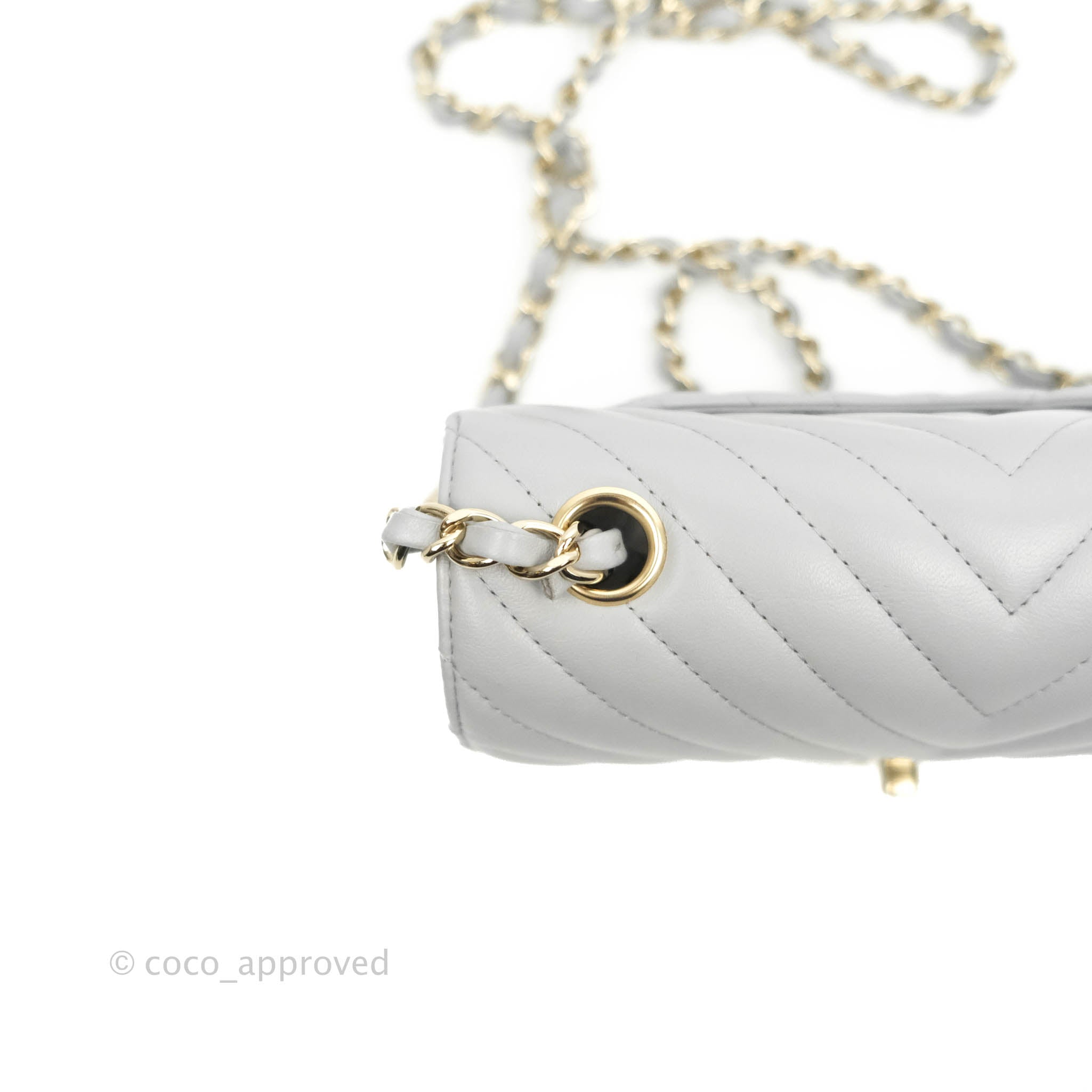 Chanel Chevron Mini Rectangular Flap Bag in Grey Lambskin Leather with Gold Hardware - 20S Collection | Luxury Crossbody Purse for Women, Perfect for Parties & Evening Events