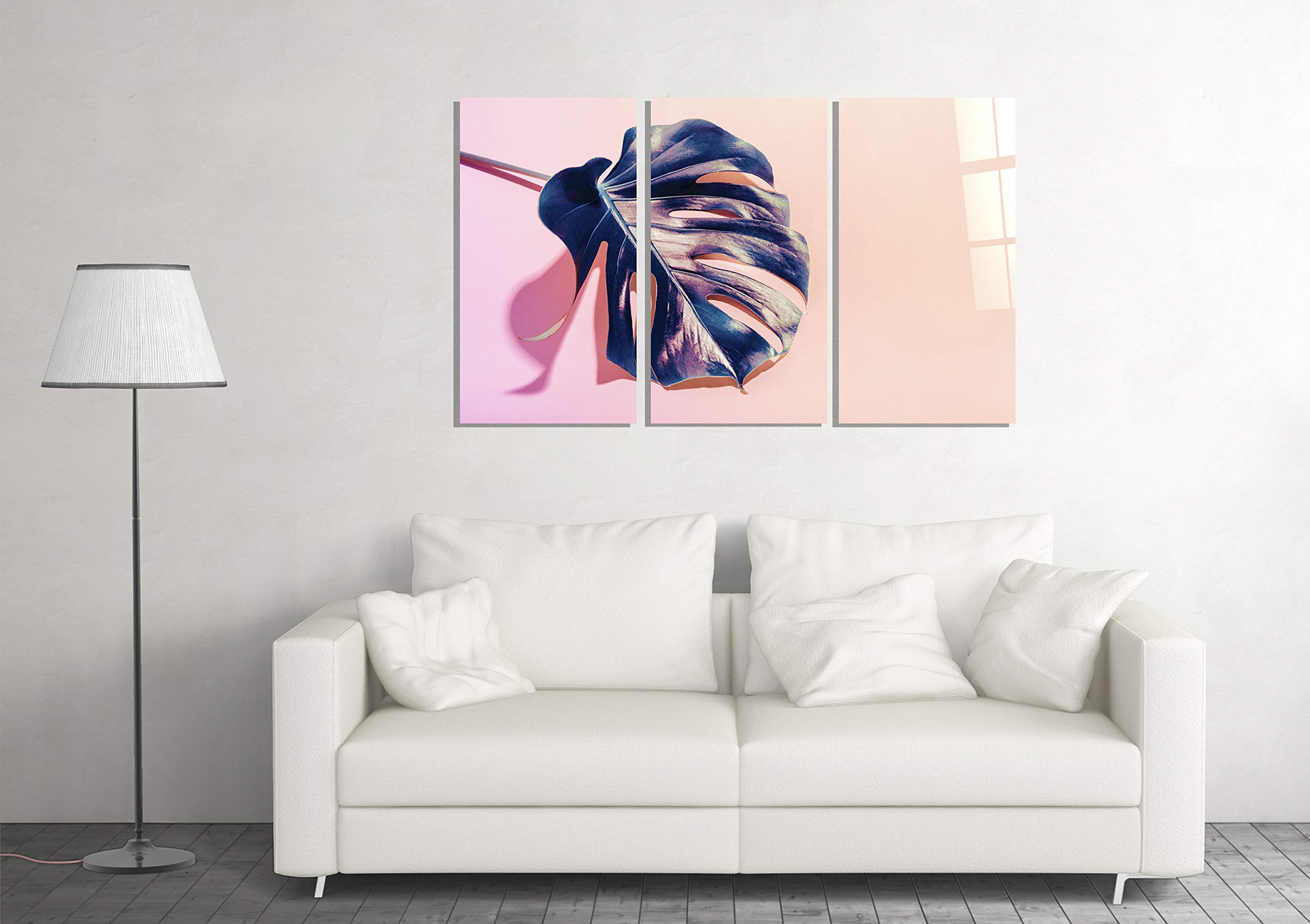 Pink Leaf Painting Print Tempered Glass Wall Art - Elegant Home Decor Luxury Gift for Living Room, Bedroom & Office