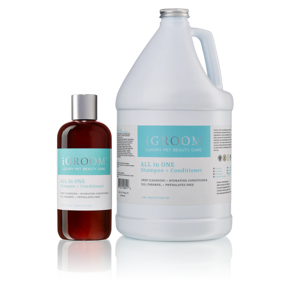 iGROOM All In One Shampoo + Conditioner for Dogs & Cats - 2 Sizes (16oz & 32oz) - Gentle Cleansing & Moisturizing Pet Shampoo - Perfect for Bath Time & Grooming at Home