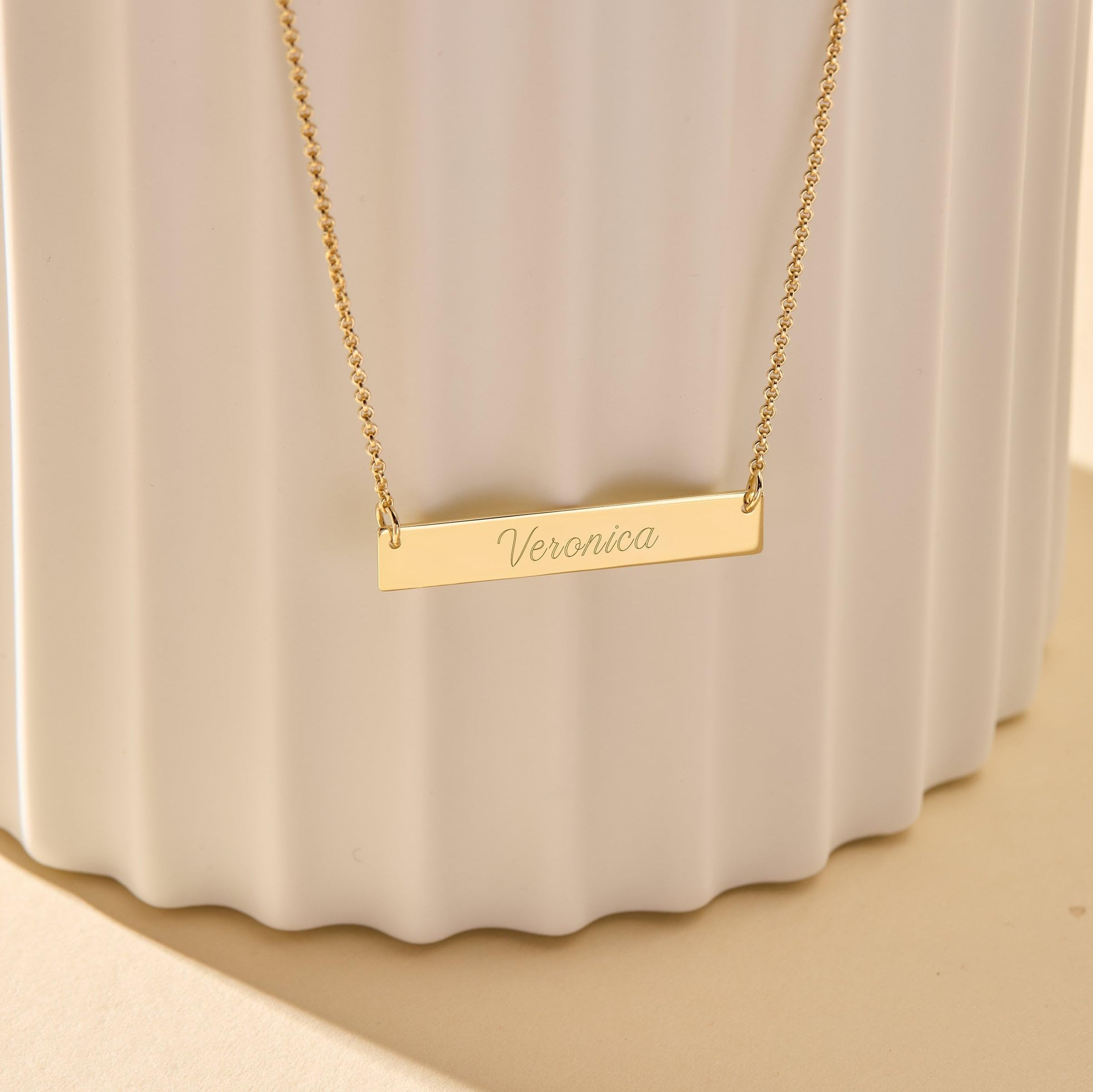EVE'S ADDICTION Women's 925 Sterling Silver Personalized Engraved Name Bar Necklace - 16