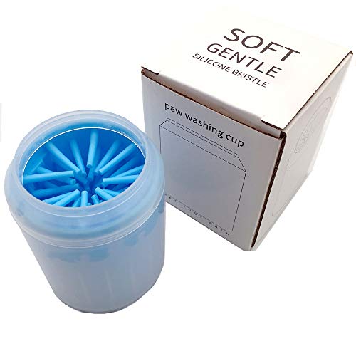 Portable Dog Paw Cleaner - Silicone Brush Grooming Cup for Small Pets, Dogs & Cats | Easy Paw Washing After Walks & Outdoor Adventures (Blue)