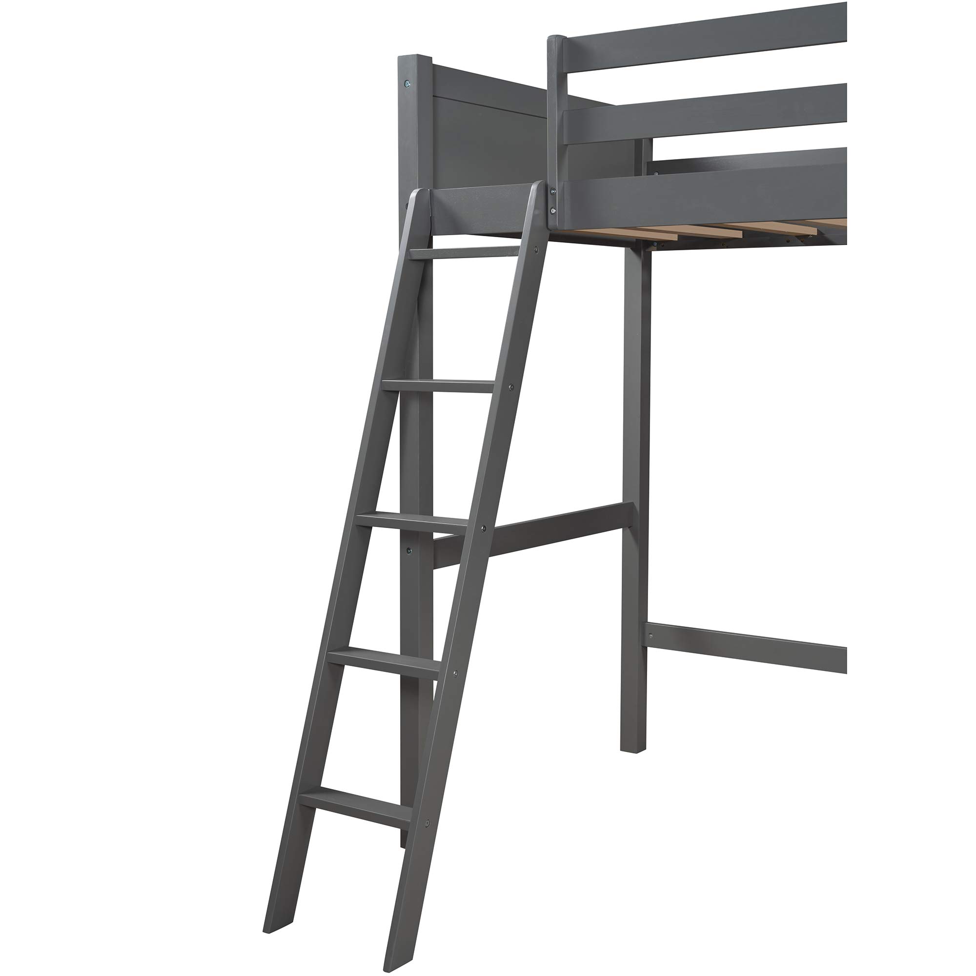 Kids Wooden Twin Loft Bed Frame with Storage Shelves & Angled Ladder - No Box Spring Needed, Space-Saving Gray Loft Bed for Small Rooms, Dorm, or Apartment - Perfect for Sleep, Study & Play