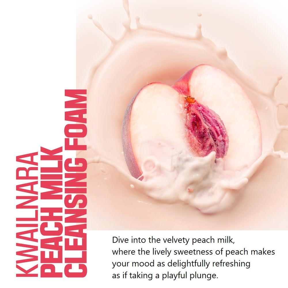 WELCOS KWAILNARA Peach Milk Facial Cleansing Foam - 120ml / 4.06 Fl.oz - Gentle Daily Face Wash for Soft, Hydrated Skin - Perfect for Morning & Night Skincare Routine