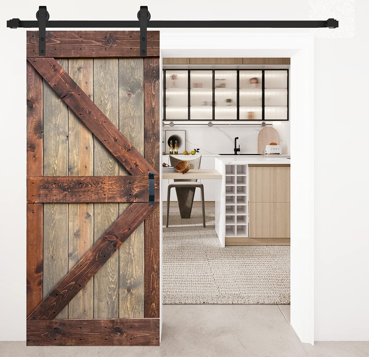 K Series DIY Solid Wood Sliding Barn Door with Hardware Kit - 36x84 Inches in Brown/Walnut Finish | Rustic Farmhouse Style for Bedroom, Closet & Interior Decor