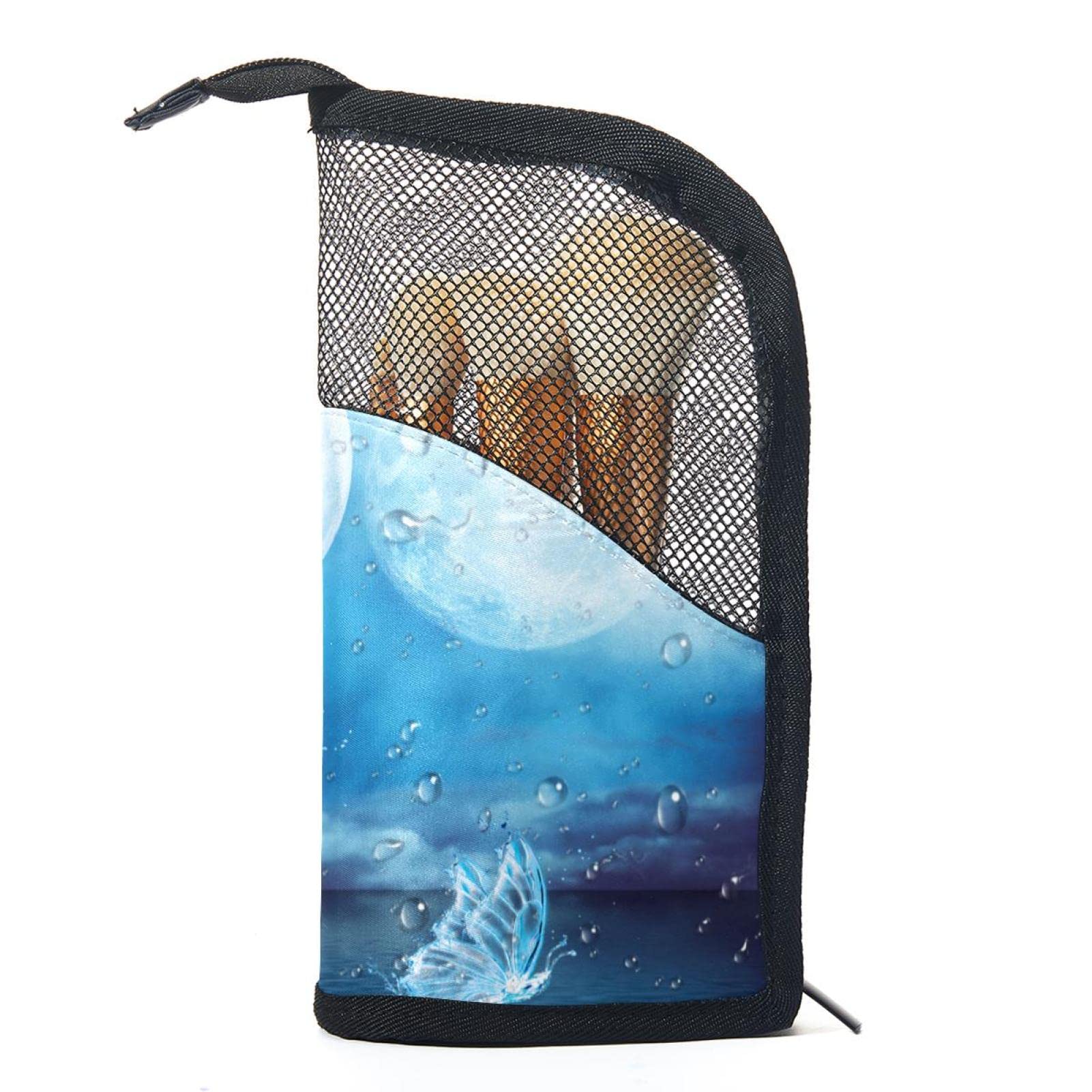 12-Piece Makeup Brush Set with Organizer Bag - Water Drop Sea Moon Butterfly Design, Portable Cosmetic Brush Holder Case for Travel & Home Storage