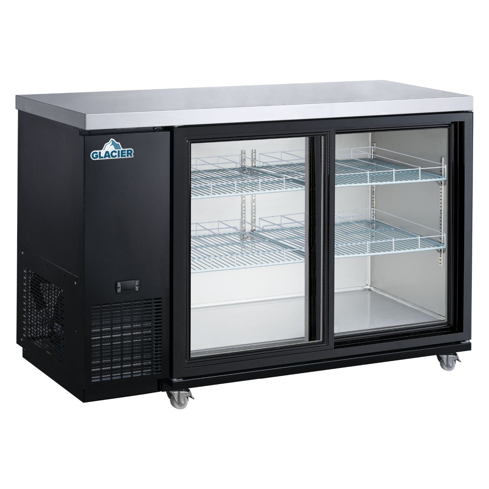 Glacier 56 Commercial Back Bar Refrigerator with 2 Glass Sliding Doors - Perfect for Bars, Restaurants, and Entertainment Venues