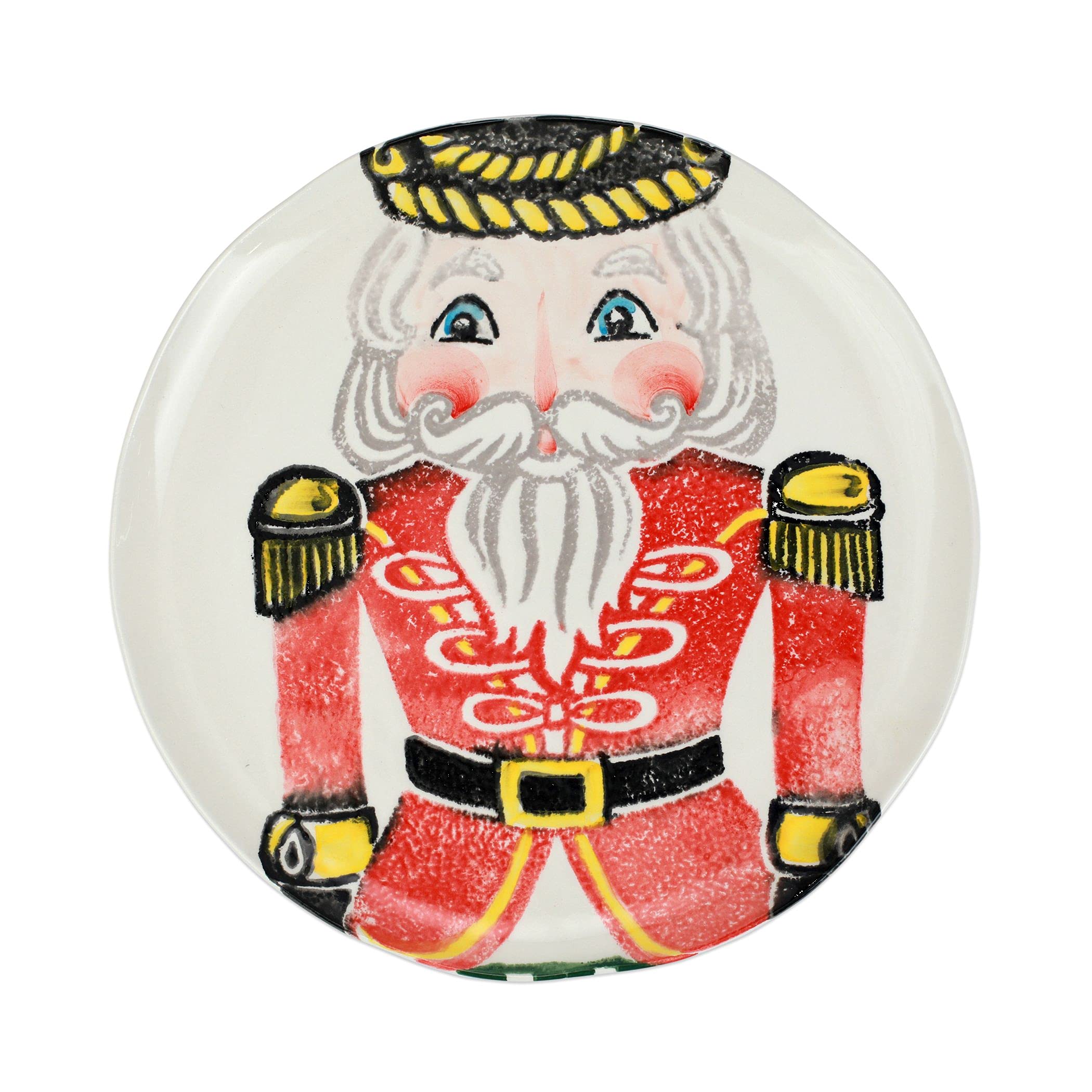 Vietri Handcrafted 11.5 Inch Terra Bianca Ceramic Dinner Plate - Red Nutcracker Design, Italian Artisan Dinnerware for Holiday Tables & Festive Dining