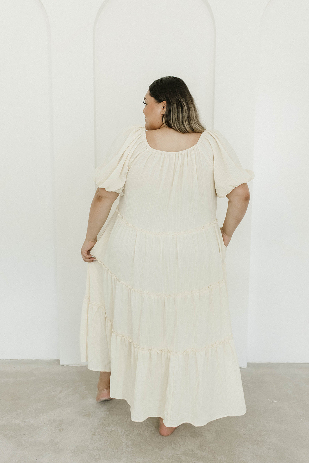 Eva Puffed Sleeve Maxi Dress in Cream - Bump Friendly Maternity Dress with Inclusive Sizing (S-3XL) | Perfect for Weddings, Baby Showers & Summer Vacations