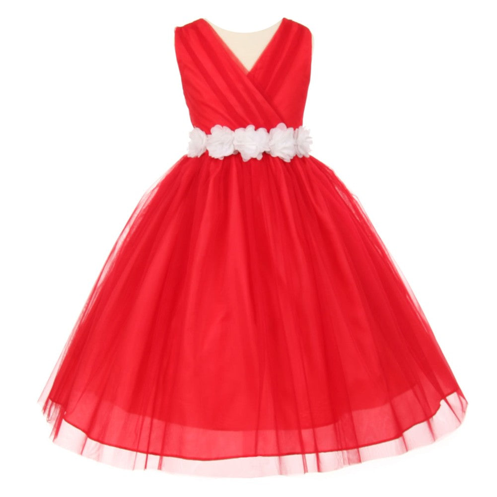 Elegant Red and White Chiffon Flower Tulle Junior Bridesmaid Dress for Big Girls - Sizes 8-14 | Perfect for Weddings, Prom, and Special Occasions