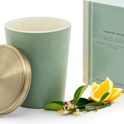 Scented Space 900g Leather Candle with Citrus Grove Aroma - Perfect for Home Decor, Relaxation & Gifts