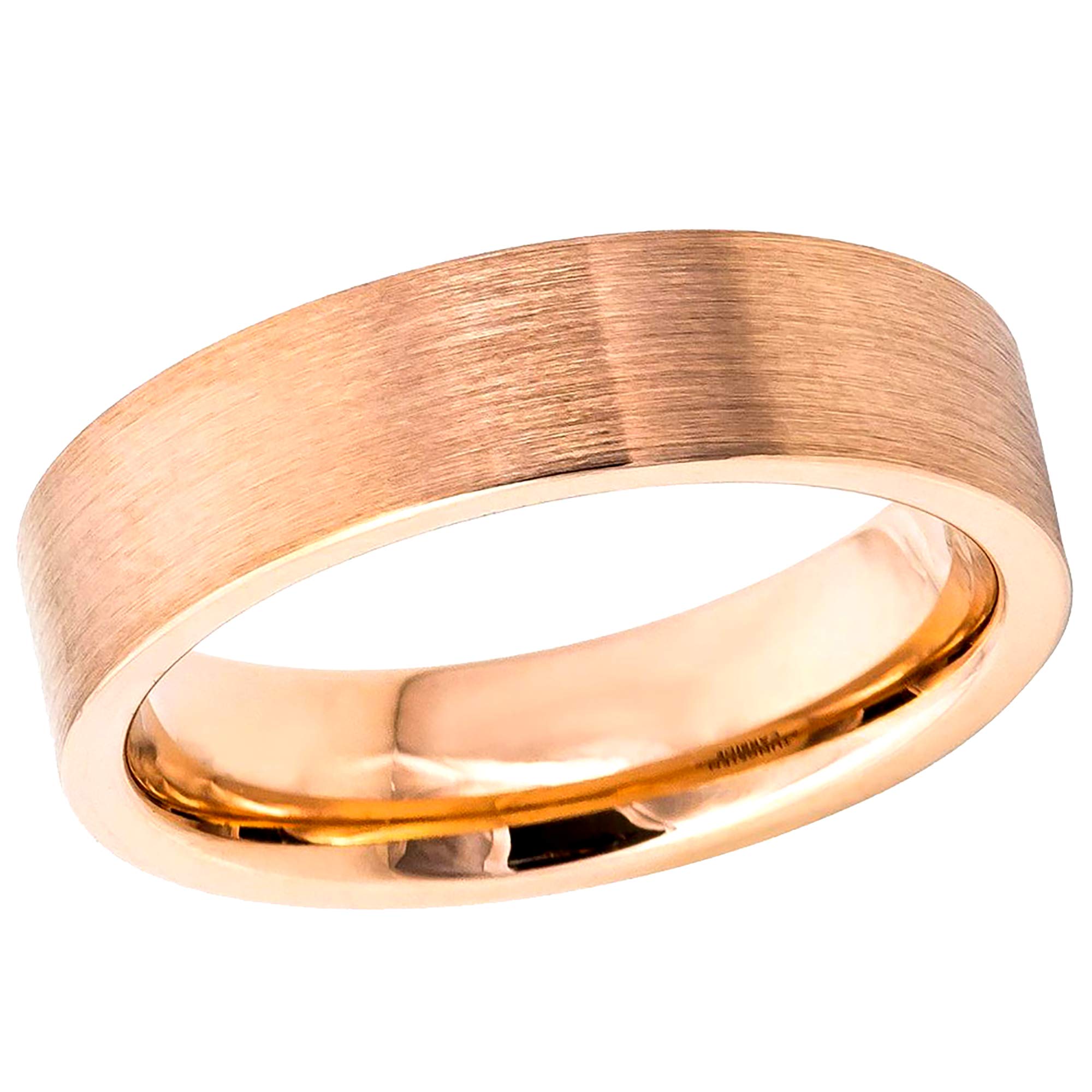Prime Pristine Tungsten Wedding Band for Men & Women - 6mm Rose Gold IP Plated Brushed Pipe Cut Ring - Perfect for Engagements, Anniversaries & Everyday Wear